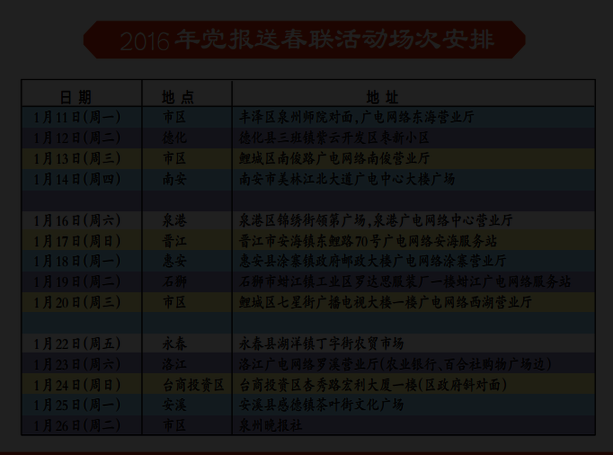 2016年党报送春联活动场次安排